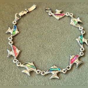 Silver Fish Bracelet with Multicolor Inlays